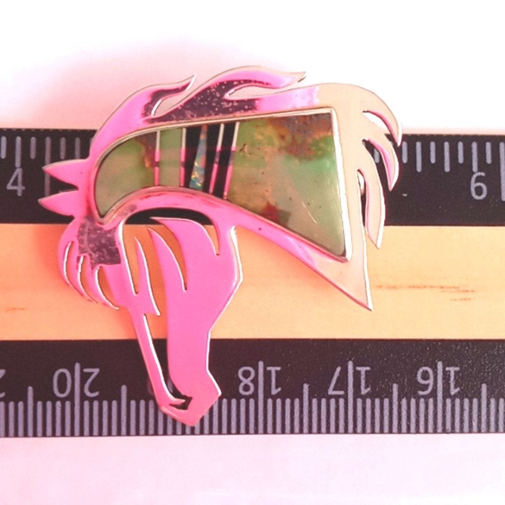 VINTAGE NATIVE AMERICAN INLAY HORSE PIN/PENDENT - Picture 5 of 5